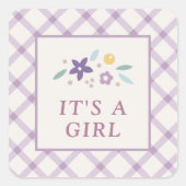 Purple Sweet Floral Baby Girl Envelope Seal Label スクエアシール (正面)