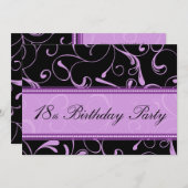 Purple Swirl 18th Birthday Party Invitation Cards( 招待状 (正面/裏面)