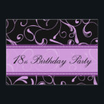 Purple Swirl 18th Birthday Party Invitation Cards（ 招待状<br><div class="desc">招待状は、紫と黒のフローラエレガント詳細を持つ女の子の18歳の誕生日パーティーで、渦巻形のパーティーのに合わせて十スタイリッシュ分にカスかわいらしタマイズ可能です。</div>