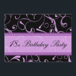 Purple Swirl 18th Birthday Party Invitation Cards（ 招待状<br><div class="desc">招待状は、紫と黒のフローラエレガント詳細を持つ女の子の18歳の誕生日パーティーで、渦巻形のパーティーのに合わせて十スタイリッシュ分にカスかわいらしタマイズ可能です。</div>
