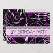 Purple Swirl 21st Birthdayパーティの招待状カード 招待状 (正面/裏面)
