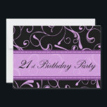 Purple Swirl 21st Birthdayパーティの招待状カード 招待状<br><div class="desc">招待状は、紫と黒のパーティー詳細を持つ21歳の少女の誕生日フローラで渦巻形の、パーティーのに合わせて完全にカスタイリッシュスかわいらしタマイズ可能なです。</div>