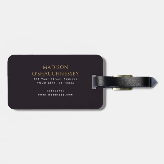 Purple Sword Shield Medieval Fantasy Monogram ラゲッジタグ (裏面横)