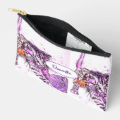Purple Tabby Cat Pattern Watercolor Cats Girls アクセサリーポーチ (見開き)