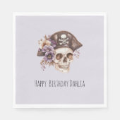 Purple Tan Floral Skull Birthday スタンダードランチョンナプキン (正面)