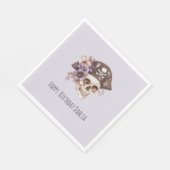 Purple Tan Floral Skull Birthday スタンダードランチョンナプキン (角)