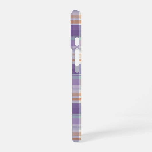 Purple Tartan Plaid Monogram Design iPhone 16ケース (左側面)