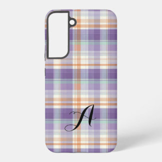 Purple Tartan Plaid Monogram Design Samsung Galaxy S22+ケース