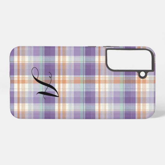 Purple Tartan Plaid Monogram Design Samsung Galaxyケース (裏面横)