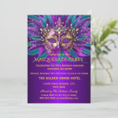 Purple Teal Blue Masks Masquerade Birthday Party 招待状 (スタンド正面)