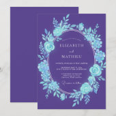Purple Teal Botanical Romance Wedding 招待状 (正面/裏面)