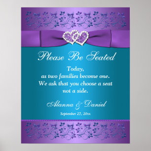 Purple, Teal Floral Hearts Wedding Sign/Poster ポスター