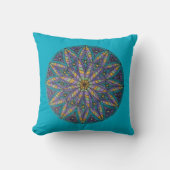 Purple/Teal Starburst Mandala Throw Pillow クッション (正面)