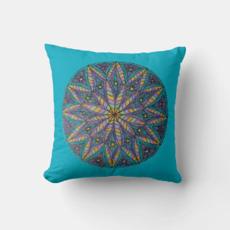 Purple/Teal Starburst Mandala Throw Pillow クッション