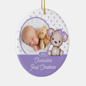 Purple Teddy Bearベビー初めてのクリスマス写真 セラミックオーナメント (右)