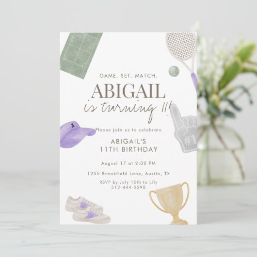 Purple Tennis 11th Birthday Party for Girls  招待状 (スタンド正面)