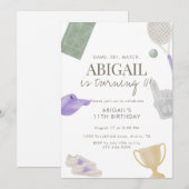 Purple Tennis 11th Birthday Party for Girls  招待状 (正面/裏面)