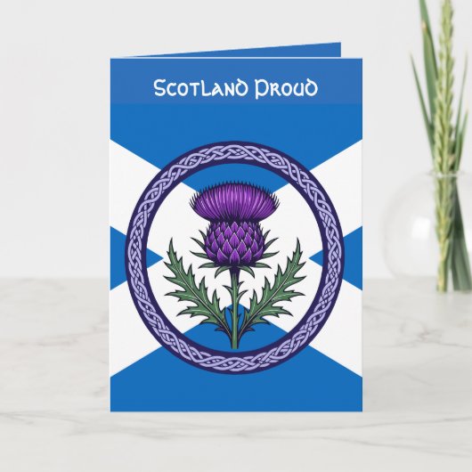 Purple Thistle and Saltire Framed by Celtic カード (正面)