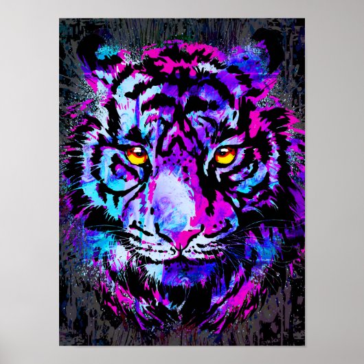 Purple Tiger Head Portrait  - Tiger Poster Print ポスター (正面)