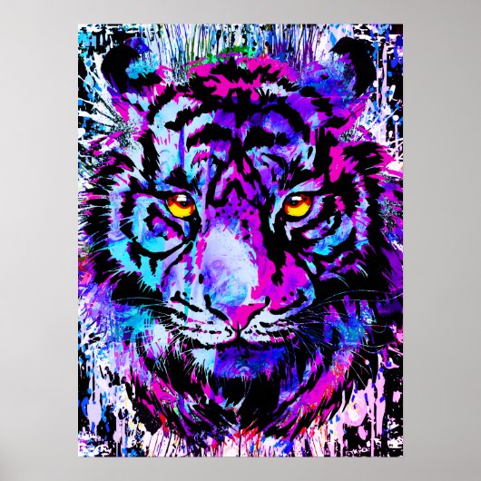 Purple Tiger Head Portrait  - Tiger Poster Print ポスター (正面)