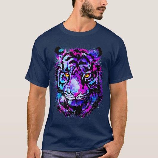 Purple Tiger Head - Tigerポートレートアートワーク Tシャツ (正面)