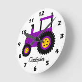 Purple Tractor Design Personalised ラウンド壁時計 (傾斜)