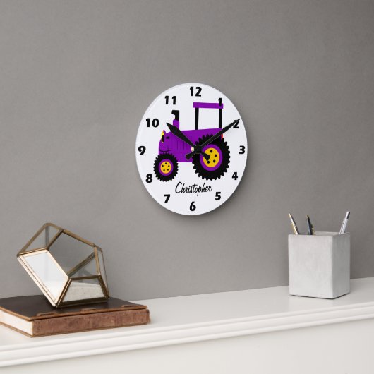 Purple Tractor Design Personalised ラウンド壁時計 (オフィス)
