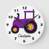 Purple Tractor Design Personalised ラウンド壁時計 (正面)