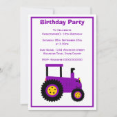 Purple Tractor Design Personalised Birthday Party 招待状 (正面)