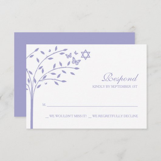 Purple Tree of Life with Star of David RSVPカード (正面/裏面)