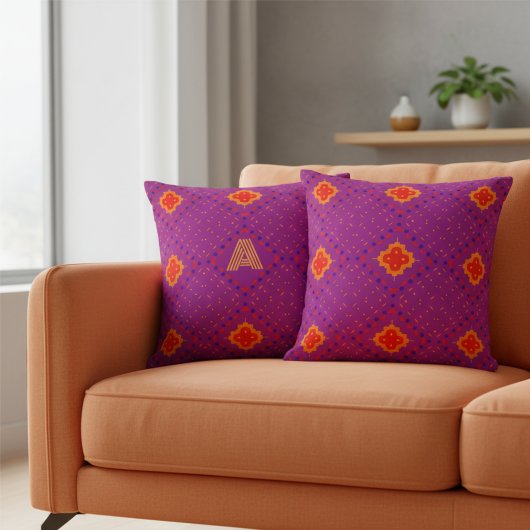 Purple Tribal Modern Monogram Custom Throw Pillow クッション