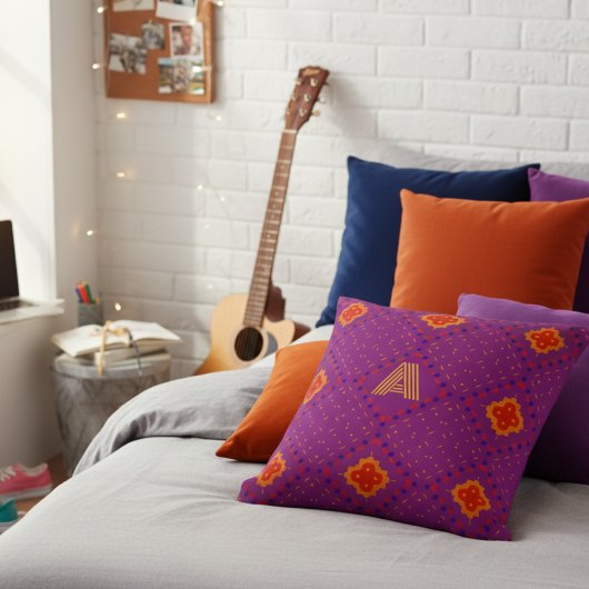 Purple Tribal Modern Monogram Custom Throw Pillow クッション