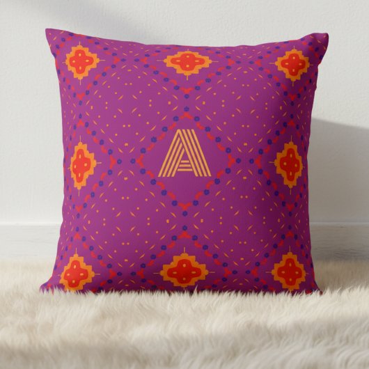Purple Tribal Modern Monogram Custom Throw Pillow クッション
