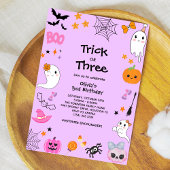 Purple TrickまたはTreat Halloween 3rd Birthday 招待状