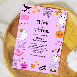 Purple TrickまたはTreat Halloween 3rd Birthday 招待状