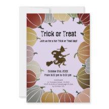 Purple Trick or Treat Spooky Flying Witch Pumpkins