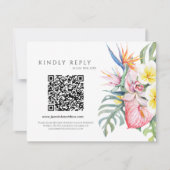 Purple Tropical Floral Hawaii QR Code Wedding 出欠カード (正面)