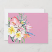 Purple Tropical Floral Hawaii QR Code Wedding 出欠カード (裏面)