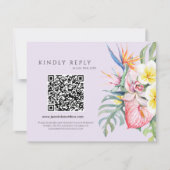 Purple Tropical Floral Hawaii QR Code Wedding 出欠カード (正面)