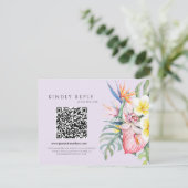 Purple Tropical Floral Hawaii QR Code Wedding 出欠カード (スタンド正面)