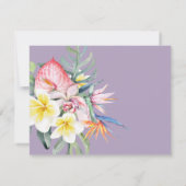 Purple Tropical Floral Hawaii QR Code Wedding 出欠カード (裏面)