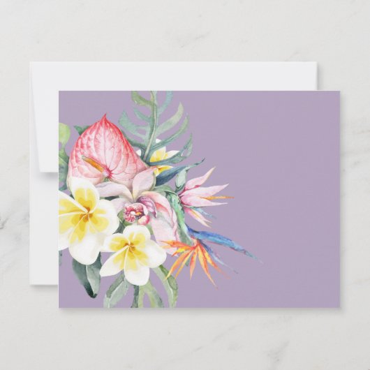 Purple Tropical Floral Hawaii QR Code Wedding 出欠カード (裏面)