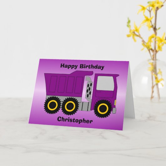 Purple Truck Design Personalised Birthday カード (黄色い花)