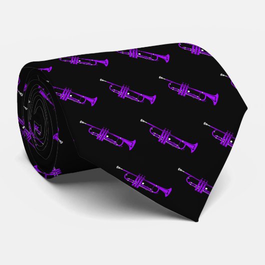 Purple Trumpet Pattern on Black ネクタイ (ロール)