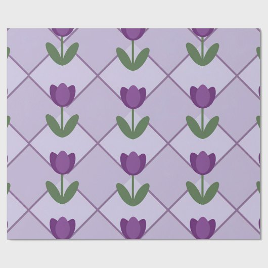 Purple Tulip Pattern – Geometric Floral Seamless ラッピングペーパー (フラット)