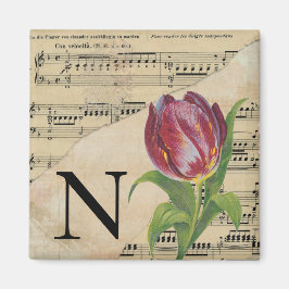 Purple Tulip Sheet Music Monogram Initial N マグネット