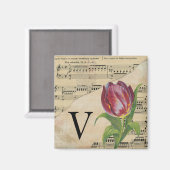 Purple Tulip Sheet Music Monogram Initial V マグネット (正面/裏面)