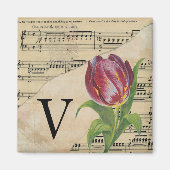 Purple Tulip Sheet Music Monogram Initial V マグネット (正面)