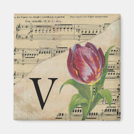 Purple Tulip Sheet Music Monogram Initial V マグネット