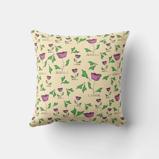 Purple tulips floral pattern クッション (裏面)